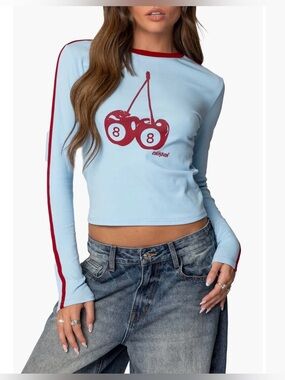 Ediked Cherry 8 Long Sleeve Stretch Cotton T-Shirt, size L NWT